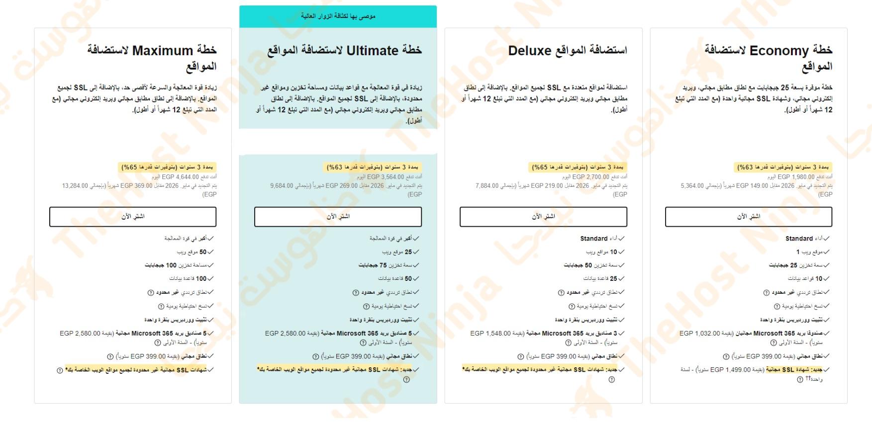 خصائص خطط استضافة المواقع المشتركة من جودادي