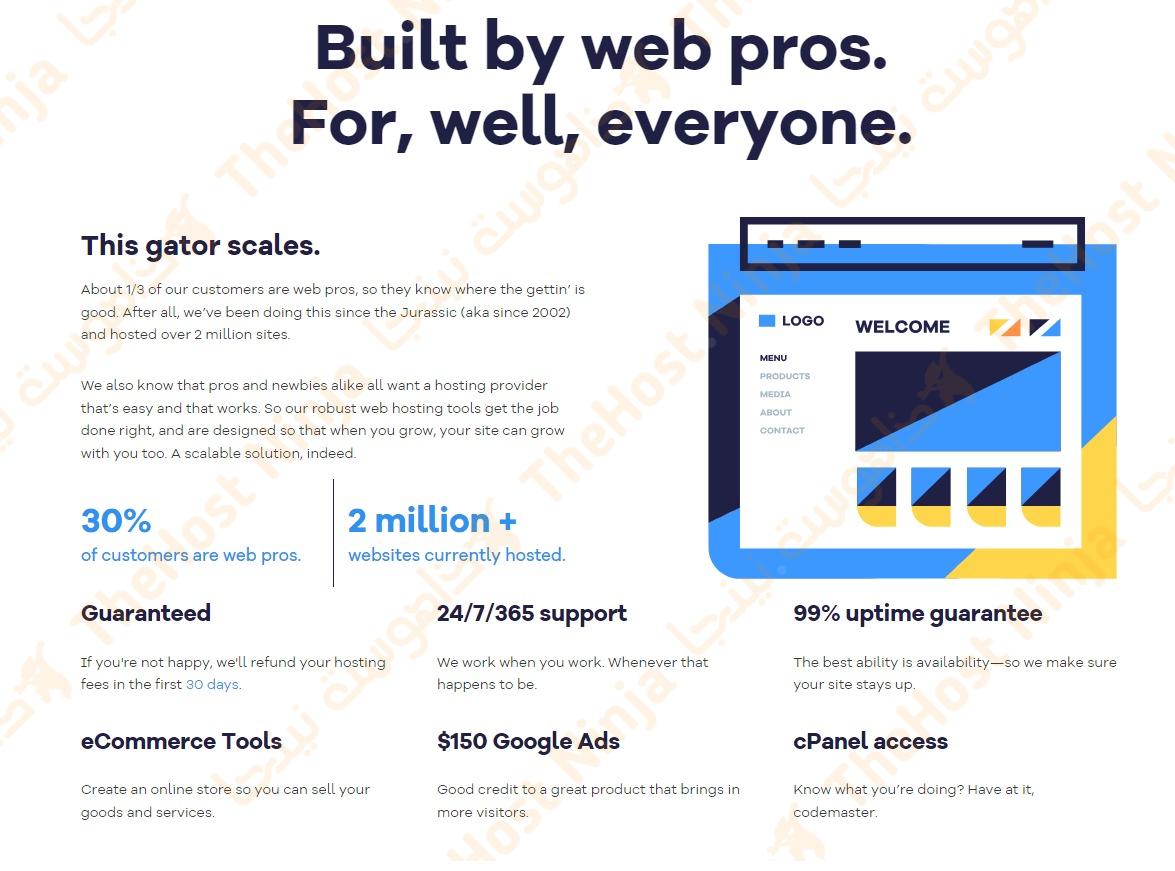 خصائص خطط استضافة المواقع المشتركة من هوست جيتور من موقع مراجعات ذاهوست.نينجا